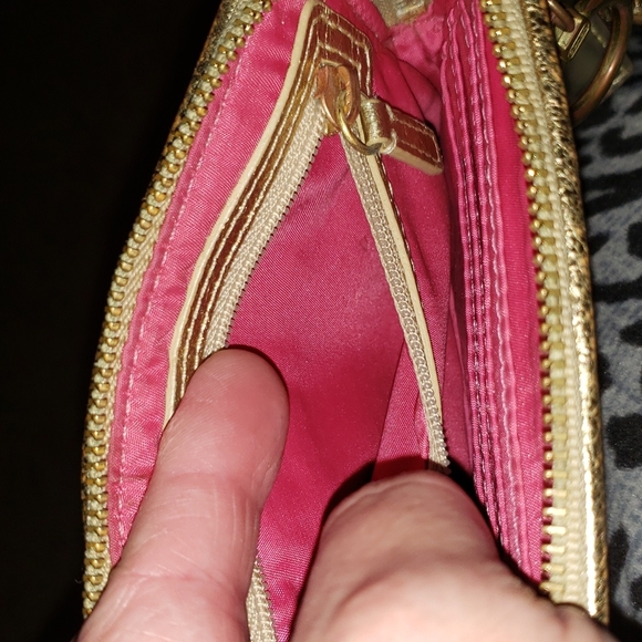 Coach Poppy Multicolor Optic C Satin Zippy Metallic Gold Wallet Wristlet - Picture 9 of 11